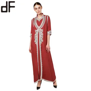 Day Look Abaya Women Muslim Dress Pakistani Clothing Two Pieces Front Open Lace Embroidery New Abaya Designs