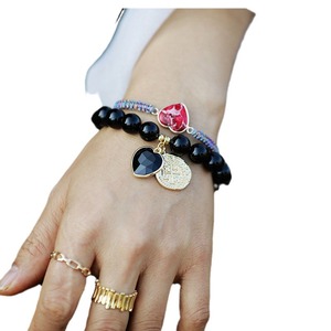 Natural <b>Amethyst</b> Beaded <b>Bracelet</b> 10mm Heart Pendant Elastic Stretch Jewelry For Gift - Product Image 5