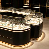 Ensemble de présentoirs pour bijoux avec éclairage LED, écologiques et durables, noirs
