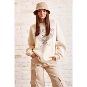Sudadera de Cuello Redondo Color Crema para Mujer, Informal, Tejida, Transpirable, 320g, Sin Forro - Product Image 6