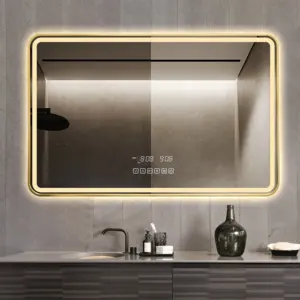 Aluminum legierung schwarz metall rahmen led bad spiegel gold gerahmte bad backlit wand spiegel