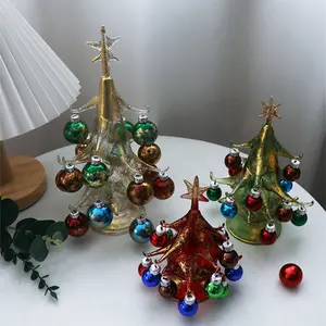 Роскошные Стеклянные Мини-деревья с шариками, Рождественская елка, подставка и аксессуары, праздничные принадлежности