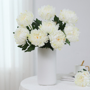 Simulated Silk Chrysanthemum <b>White</b> Yellow Single Branch <b>Artificial</b> <b>Flower</b> Arrangement Home Decor Outdoor Photography Props - Product Image 1