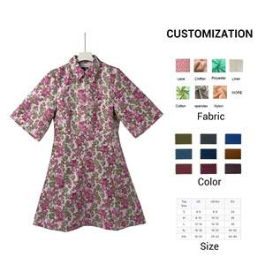 Floral Print Dresses for Women Clothing Manufacturers Custom Online <strong>Bulk</strong> Buying High Quality Short Sleeve A-line Elegant Dress - Product Image 2