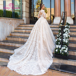 Aster Garden 2025 Vestido De Novia De princesa De encaje <span class=keywords><strong>con</strong></span> cuentas De lujo cuello en V manga larga A-Line personalizado Vestido De Novia <span class=keywords><strong>capilla</strong></span> tren - Product Image 2