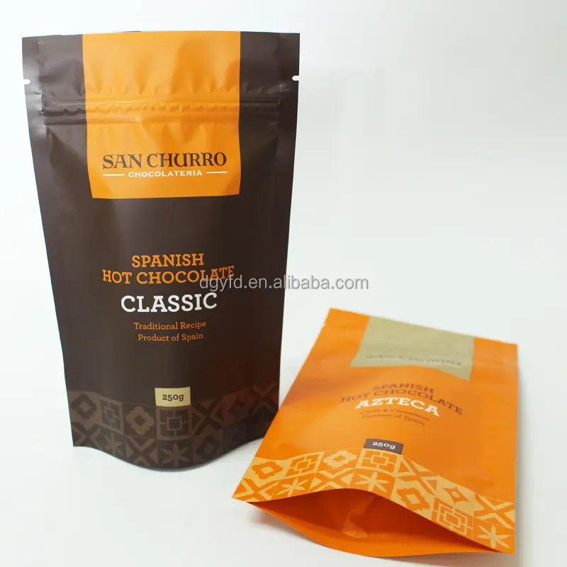 कस्टम पुनर्जयोग्य एल्यूमीनियम पन्नी डोय पैक स्टैंड अप पाउच पैकेजिंग चॉकलेट कोको पाउडर के लिए प्लास्टिक जिपर बैग