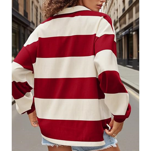 Maglietta Rugby Oversize a Righe Personalizzata per <span class=keywords><strong>Donna</strong></span>, Alta Qualità, Bicolore, Stile Vintage, <span class=keywords><strong>Manica</strong></span> <span class=keywords><strong>Lunga</strong></span> - Product Image 3