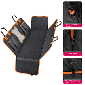 Protector de Asiento de Coche para Mascotas, con Ribete Naranja, Cierre de Cremallera, Velcro de Seguridad, Doble Gancho, Acolchado, Cubierta Trasera - Product Image 1