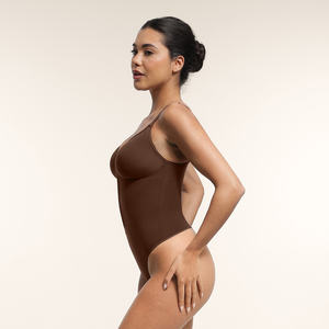 Hexin ニット 無地 シームレス プランジ チェストサポート 調節可能ストラップ付き レディース ボディスーツ - Product Image 2