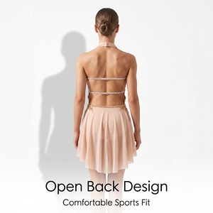 Vestido de Danza Lírica Personalizado con Volantes, Traje Profesional de Patinaje Artístico con Pedrería, Adornado con Cristales Dorados, Ropa de Danza Moderna - Product Image 3