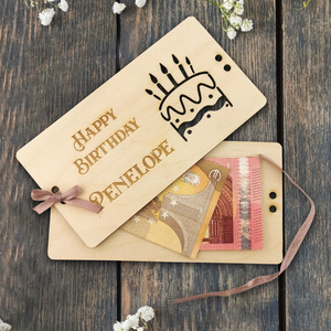 Patrón personalizado Tarjeta de regalo de <span class=keywords><strong>cumpleaños</strong></span> de madera Caja de regalo de moneda de madera Clip de dinero de boda Tarjeta de dinero de vacaciones Tarjeta de regalo en efectivo - Product Image 1