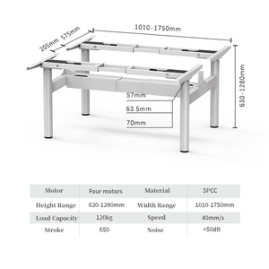 4DF3 Ergonomic Adjustable Height <strong>Desk</strong> 4 <strong>Round</strong> Shape Legs Writing Table Frame Height Adjustable with Cable Tray and Screen Clamp - Product Image 2