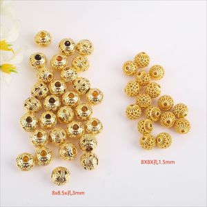 ลูกปัดทรงกลมกลวงชุบทอง 8x8 มม. วัสดุทองแดงสำหรับทำเครื่องประดับ DIY สร้อยคอ สร้อยข้อมือ - Product Image 2