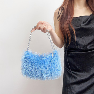 Women Shoulder Bags 2026 Solid Color Fuzzy <b>Purses</b> High Quality Fluffy Faux Lamb Fur Handbags for Women - Product Image 5