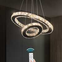 Suspension de lustre moderne en cristal LED pour le salon Plafonnier suspendu télécommandé avec interrupteur de taille moyenne