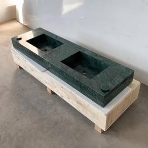 Lavabo de salle de bain en pierre naturelle, double vasque en marbre vert, artisanal, durable et luxueux - Product Image 5