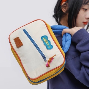 <span class=keywords><strong>Bolsa</strong></span> de cosméticos de lona blanca portátil bordada de gran capacidad para mujer, solución de almacenamiento de herramientas de maquillaje - Product Image 3