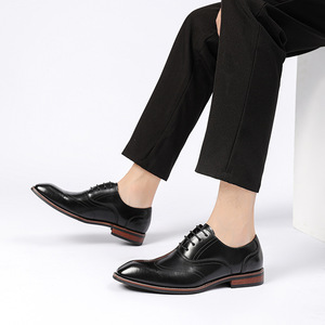 Zapatos Oxford de punta puntiaguda de cuero genuino negro, zapatos con cordones para oficina, carrera, todas las estaciones, suela de goma, envío directo - Product Image 1