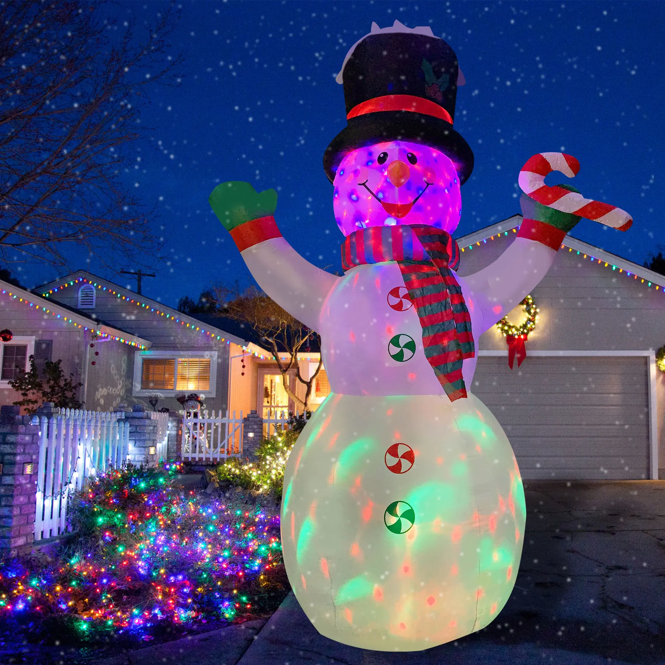 10 футов надувной снеговик с палочкой конфеты красочные светодиодные огни Рождественские украшения принадлежности для вечеринки садовые украшения