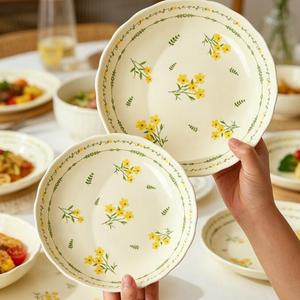 Hand Painted Flower Plate and Porcelain Bowl Dish Set Drinkware Ceramic Mug Eco-Friendly Pastoral Style Ceramic <b>Dinnerware</b> - Product Image 5