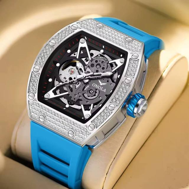 ONOLA 3838D Luxury Fashion Watch Hollow Out Fully Automatic Waterproof Men's Mechanical Watch With Diamond 3BAR Alloy