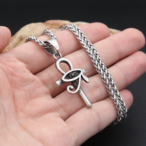 yunnique Stainless Steel Ankh <b>Cross</b> Pendant Necklace With Eye Of Horus Design 60cm <b>Chain</b> For Men And Women Fashion Jewelry - Product Image 4