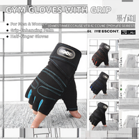 Guantes de Gimnasio Transpirables Antideslizantes de Medio Dedo de Poliéster con Correa Ajustable para Levantamiento de Pesas, Fitness, Culturismo y Actividades al Aire Libre