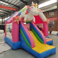 Château Gonflable Géant Thème Licorne Écologique pour Enfants avec Toboggan et Trampoline – Idéal pour l'Export