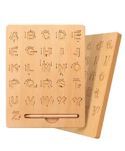 ECO-friendly Educational Double-Sided Letters Practicing tool Wooden alphabet tracing Board For Kids Toys