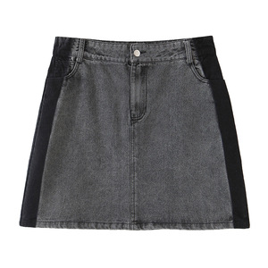 กระโปรงยีนส์ Runqi N8088 สีเทาควันบุหรี่ ทรงพลัสไซส์สำหรับผู้หญิง แต่งสีบล็อก ผ้าฝ้ายเนื้อแน่น เอวธรรมชาติ - Product Image 3