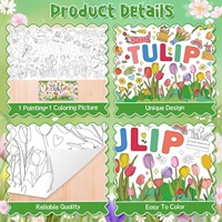 Affiche de coloriage printanière personnalisée, nappe et bannière à colorier avec des tulipes pour enfants, adultes, salle de classe, maison, fête d'anniversaire, décoration murale