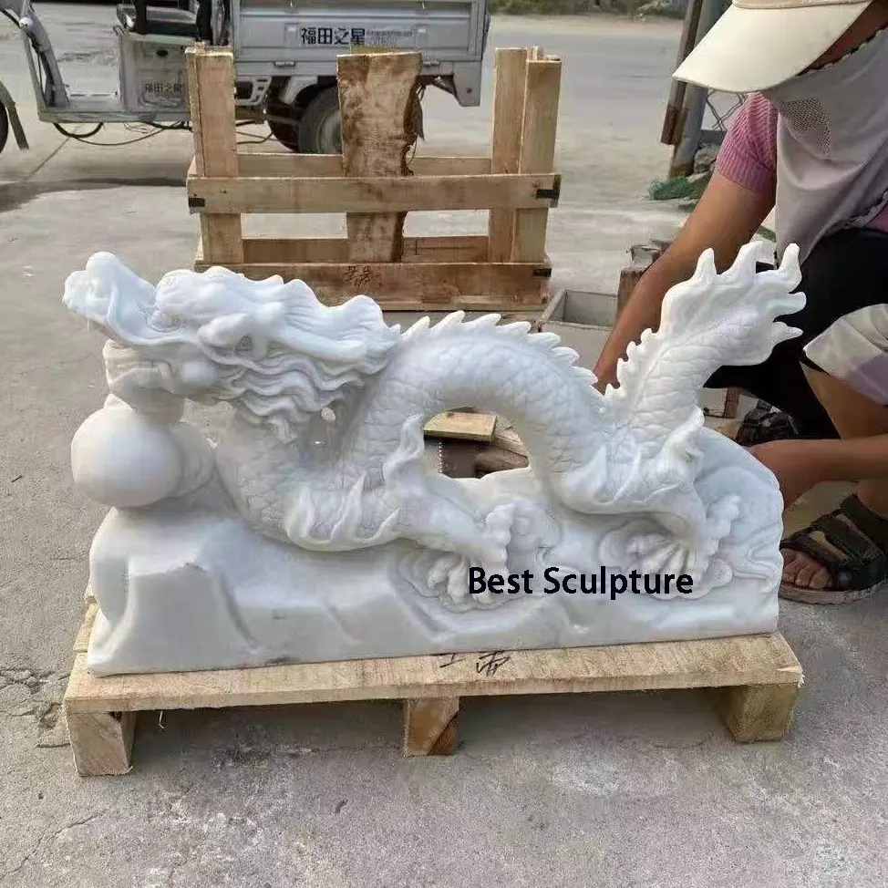 pure white marble life size stone dragon chinese traditional sculpture