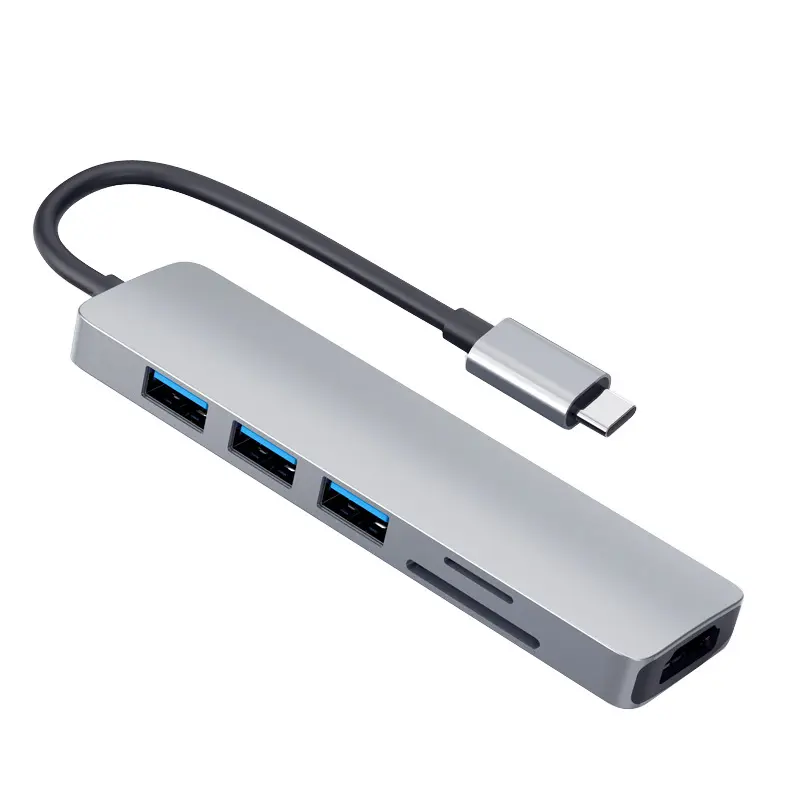6 in 1 USB Type C HUB with to 4K@60Hz HDMIStation, USB 3.0 Ports, SD/TF Card Reader