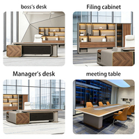 Bureau de direction moderne en forme de L, table de patron de luxe en bois avec grand meuble latéral pour projet commercial