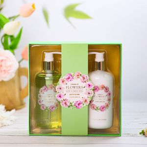 285ml <span class=keywords><strong>Coffret</strong></span> cadeau de <span class=keywords><strong>bain</strong></span> spa pour femmes Nouveau gel <span class=keywords><strong>douche</strong></span> et lotion pour le corps au design floral pour la fête des mères - Product Image 1