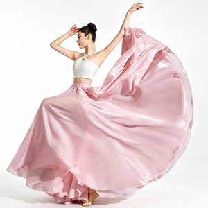 Jupe longue de danse pour femmes, <span class=keywords><strong>Tango</strong></span>, <span class=keywords><strong>Flamenco</strong></span>, Jazz, en satin brillant à grand ourlet, pour la danse moderne - Product Image 6