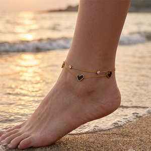 <span class=keywords><strong>Tobillera</strong></span> de Acero Inoxidable con Colgante de Corazón Blanco y Negro de Doble Cara, Chapada en Oro de 18K, Resistente al Agua y a la Decoloración, para Mujer - Product Image 2
