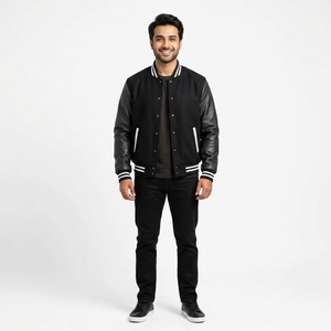 Custom varsity jacket with <b>leather</b> sleeves and embroidery support personalized logo manufacturing for bulk buyers - Product Image 1