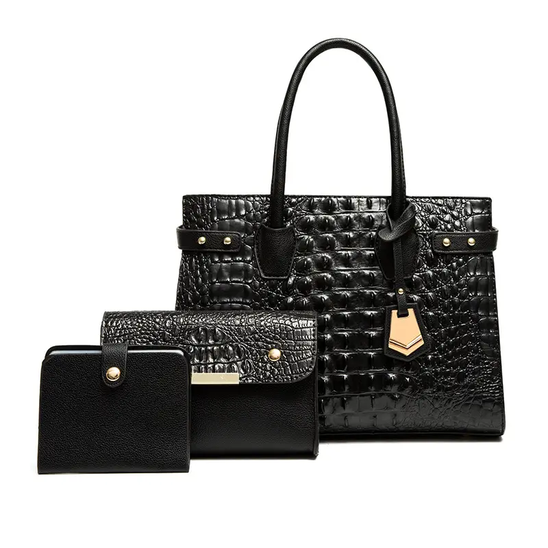 High Quality 3 Pcs Set Lady Bag Bags Women Handbags Ladies Luxury Handbag Snakeskin Print Large Croc-effect Leather 3-IN-1 Tote
