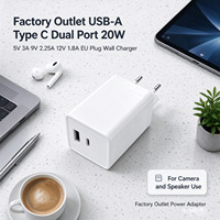 Charger Dinding USB-A Tipe C Dual Port 20W 5V 3A 9V 2.25A 12V 1.8A Colokan EU Merek Terpercaya untuk Ponsel dan Kamera