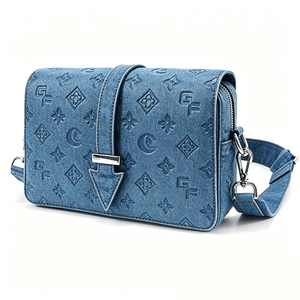Sac bandoulière en jean gaufré personnalisé OEM ODM, vente en gros, mode, fermeture éclair, bouton, commandes en gros, marque privée - Product Image 4