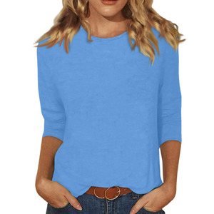 RNSHANGER, blusas y tops para mujer, moda 3/4, manga étnica, Color sólido, cuello redondo, camisetas ajustadas, blusa informal de primavera - Product Image 1