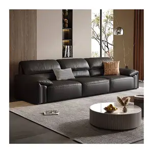 Italian Sofa Minimalist Leather First Layer Cowhide Living Room Modern Large High Backrest Sofa