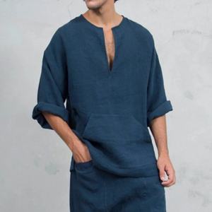 Pantaloni di Lino uomini Largo Allentato <span class=keywords><strong>Camicia</strong></span> A Maniche Lunghe Tasca Della <span class=keywords><strong>Camicia</strong></span> Etnico Indiano - Product Image 6