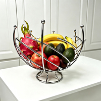 Corbeille à fruits décorative en fil métallique chromé pour comptoir de cuisine et rangement de table à domicile