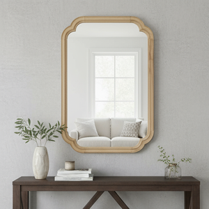 Natural Wood Color 24 X 36 Solid Wood Frame Rounded <b>Corner</b> Decorative Mirror For <b>Bedroom</b> Bathroom Living Room Entryway - Product Image 1