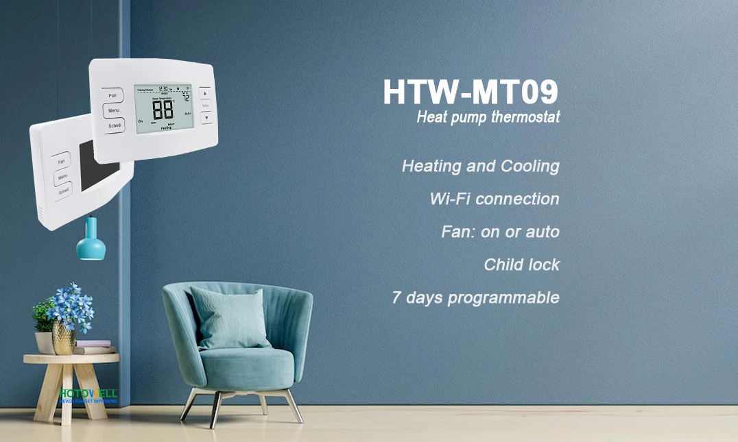 Hotowell Heat Pump Thermostat Smart Programmable Thermostat with White  Backlight MT09