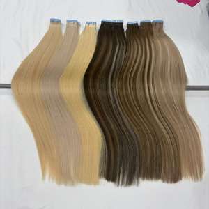 Extensions de cheveux humains russes 100 % naturels non traités, prêts à être expédiés, en vrac, lisses et ondulés, à bandes adhésives, pour salon - Product Image 1