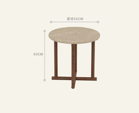 Table basse en bois de frêne massif avec plateau en travertin style Wabi-sabi pour salon, chambre, coin - Sans assemblage, personnalisable