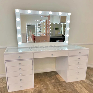 1pc OK OEM Tocador de Maquillaje <span class=keywords><strong>con</strong></span> <span class=keywords><strong>Espejo</strong></span> <span class=keywords><strong>y</strong></span> <span class=keywords><strong>Luces</strong></span>, Cubierta de Cristal, 13 Cajones, Mesa de Maquillaje Ajustable <span class=keywords><strong>con</strong></span> Estación de Carga para Dormitorio - Product Image 1